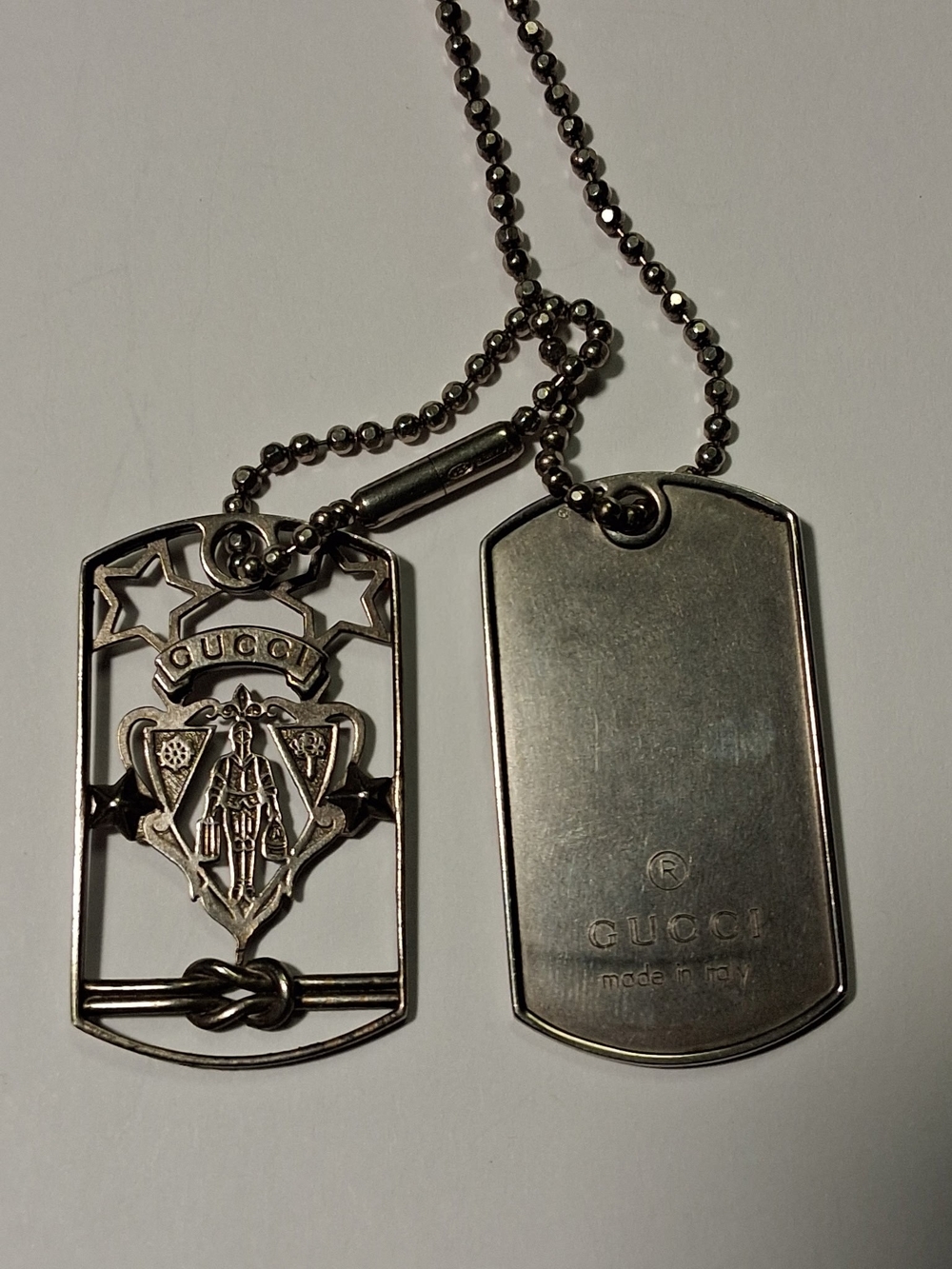 RARE 1990s Tom Ford Design Gucci  Knights Crest Dog Tag Necklace - 929 Silver